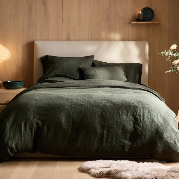 NWOT QUINCE European Linen Duvet Cover Set King/Cal King Pine 1648 - Picture 3 of 12